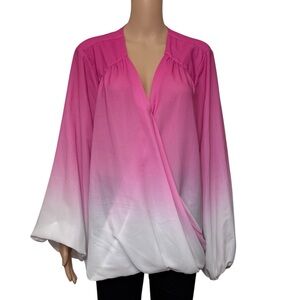 international concepts tops 2X long sleeve pink & White